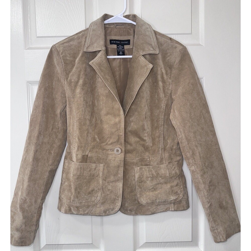 New York & Company Women's Beige Suede Leather Jacket Size 10